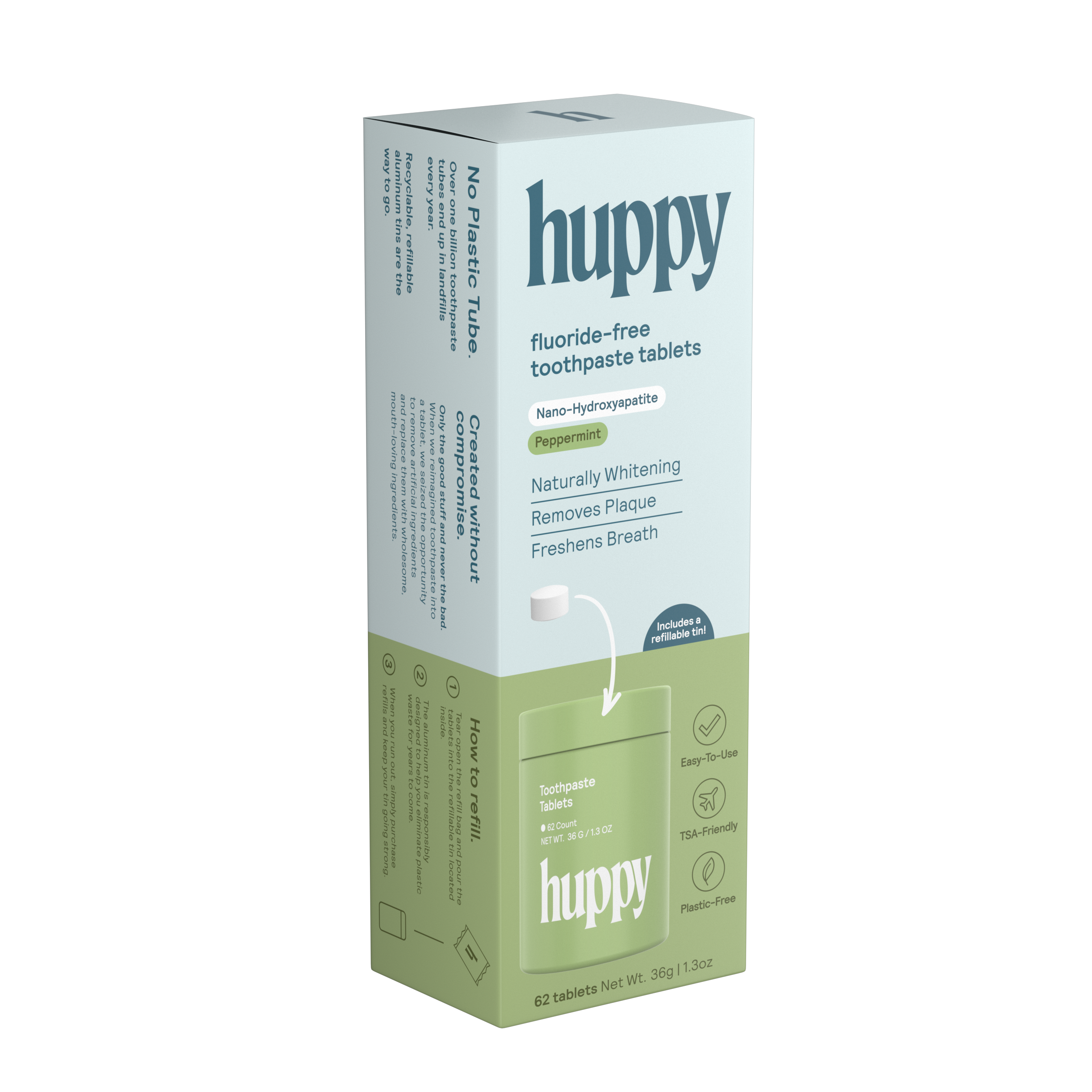 Fluoride-Free Toothpaste Tablets | Refillable Tin | Peppermint